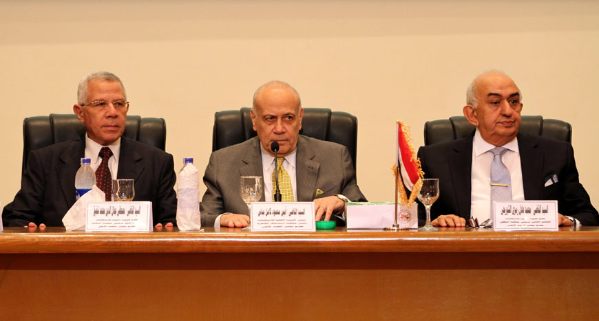 Ayman Abbas (centre), head of the Supreme Election Committee, announces the dates for Egypt's parliamentary elections at a news conference in Cairo, Egypt, on Sunday (AP photo)