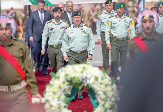 His Majesty King Abdullah, the Supreme Commander of the Jordan Armed Forces-Arab Army (JAF), on Thursday attends the JAF’s ceremony marking Al Karamah Battle’s 56th anniversary (Photo courtesy of Royal Court)