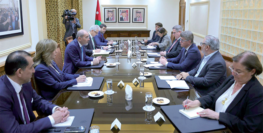 Deputy Prime Minister and Foreign Minister Ayman Safadi, during a meeting on Monday with a delegation from the French Senate  (Petra photo)