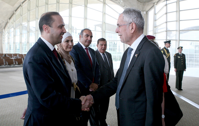 President of Austria Alexander Van der Bellen is seen off by various Jordanian officials at the airport on Thursday  (Petra photo)