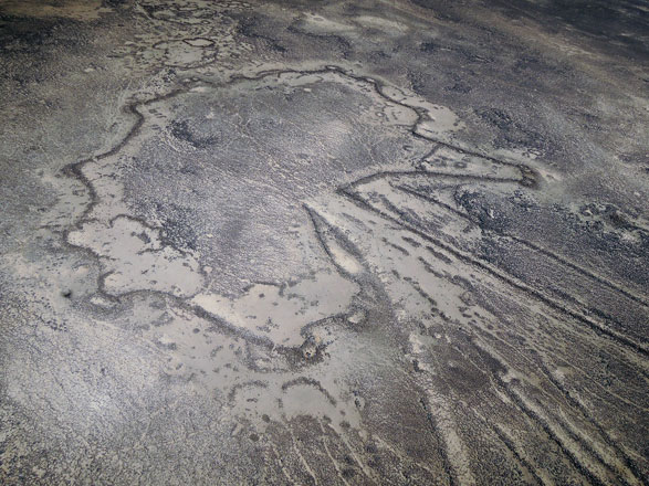 An areal view of a desert kite being studied by the Globalkites team (Photo courtesy of E.Reganon)