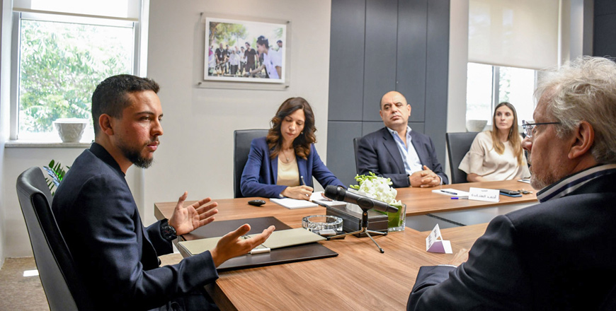 HRH Crown Prince Hussein chairs a meeting of the Crown Prince Foundation’s board of trustees on Thursday (Photo courtesy of Royal Court)