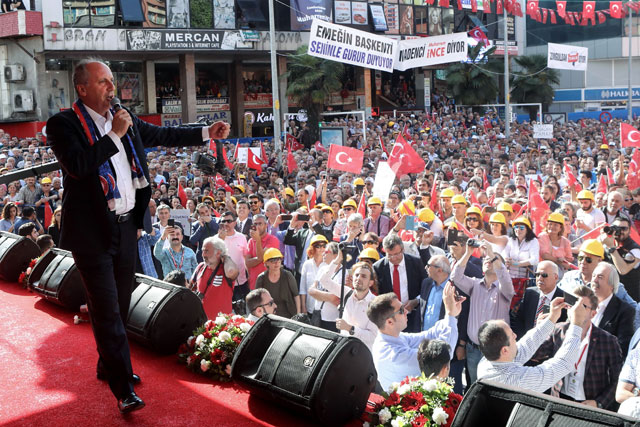 Presidential candidate of Turkey's main opposition Republican People's Party, Muharrem Ince, delivers a speech during a rally in Zonguldak on Monday (AFP)
