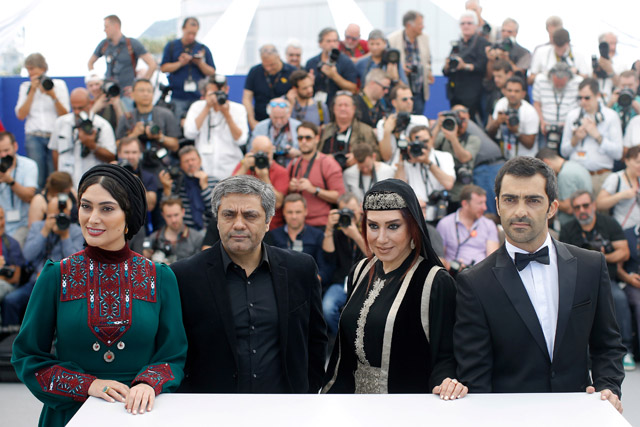 Iranian director Mohammad Rasoulof and cast members Nasim Adabi, Mohammad Akhlaghirad, Soudabeh Beizaee pose for a photocall for the film ‘Lerd’ (A Man of Integrity) in competition for the 70th Cannes Film Festival  category ‘Un Certain Regard’, in Cannes, France, May 19 (Reuters photo)