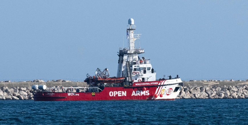 The Open Arms vessel which ferried food rations provided by aid group World Central Kitchen to the Gaza Strip, is docked in the port of Larnaca on the southern coast of Cyprus on Wednesday (AFP photo)