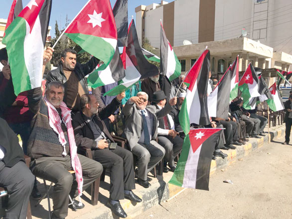 Travel agents are seen during a recent sit-in to protest the establishment of a travel company by the Hajj Fund, affiliated with the Awqaf Ministry (Photo courtesy of JSTA)