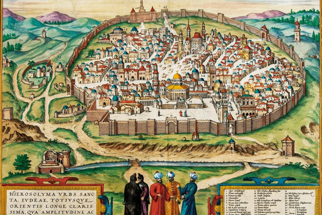 ‘Jerusalem the Holy City’ from Georg Braun and Franz Hogenberg, Hierosolyma Urbs sancta, 1572 (Photo courtesy of Hisham Khatib)