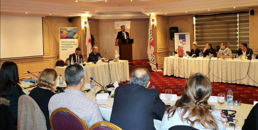 The International Committee of the Red Cross and the Jordan Red Crescent Society hold their second meeting centred on reconnecting and uniting families separated by conflict in this undated photo (Photo courtesy of the ICRC)