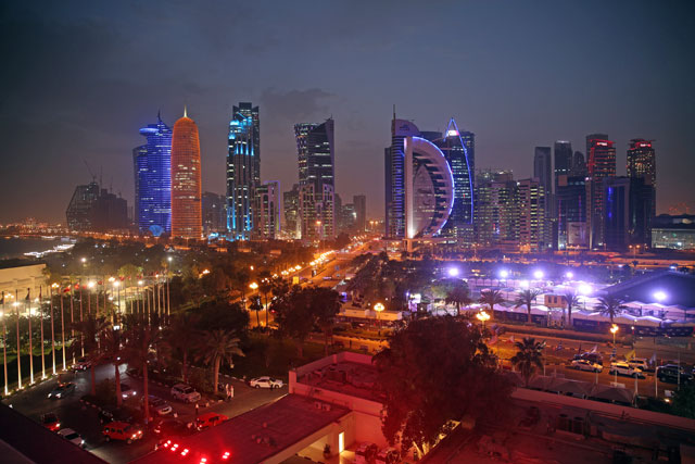 A general view of Doha, capital of Qatar, is seen as nightfall on Monday (Anadolu Agency photo)
