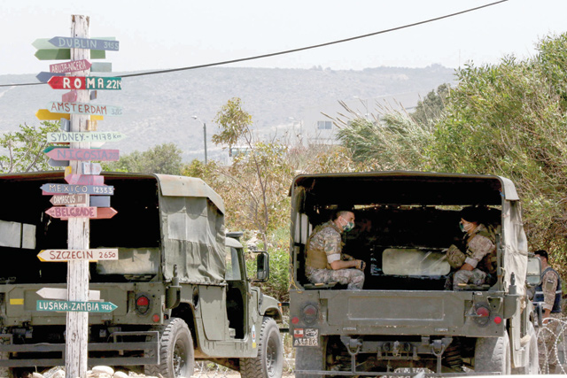Lebanese soldiers are stationed in the southernmost town of Naqura, near the border with Israel, as indirect talks on maritime borders between the two countries, still technically at war, resume under UN and US auspices, on Tuesday (AFP photo)