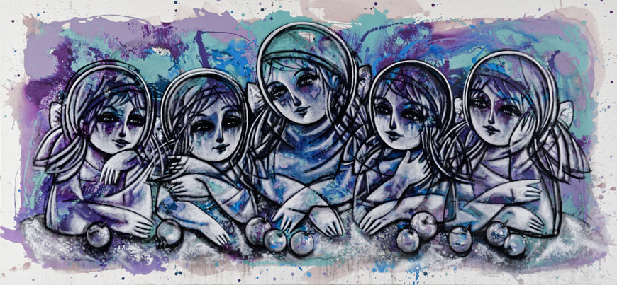 The ‘Moments’ exhibition includes 28 vivacious childlike portraits by Mohannad Orabi (Photo courtesy of Wadi Finan gallery)