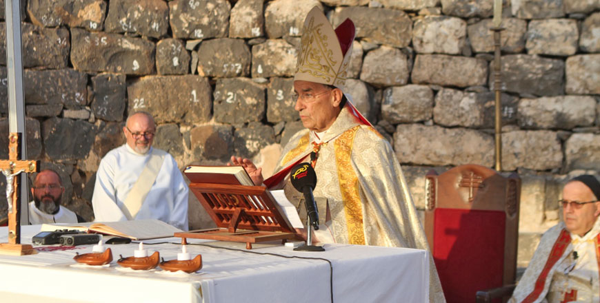 Patriarch Moran Mor Bechara Boutros Al Rahi leads a mass at Um Al Jimal Church, on Wednesday (Petra photo)