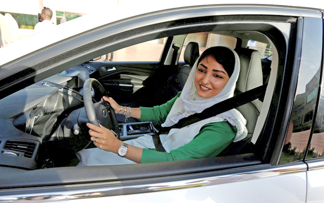 A Saudi woman sits in a car during a driving training at a university in Jeddah, Saudi Arabia, March 7 (Reuters photo)