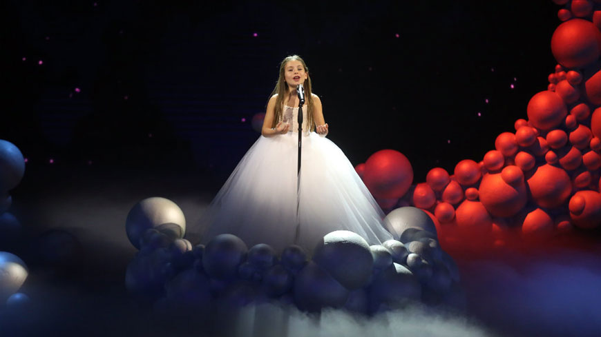 Nine-year-old Emanne Beasha sings at the MBC 4’s Arabs Got Talent last year (Photo courtesy of MBC)
