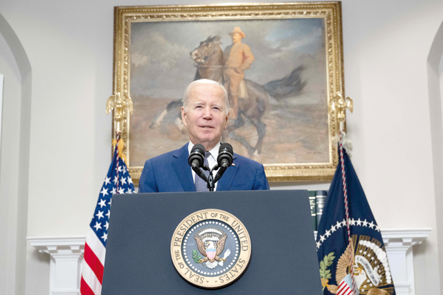 US President Joe Biden delivers remarks on the bipartisan bill to fund the government, in the Roosevelt Room of the White House in Washington, DC, on October 1 (AFP photo)