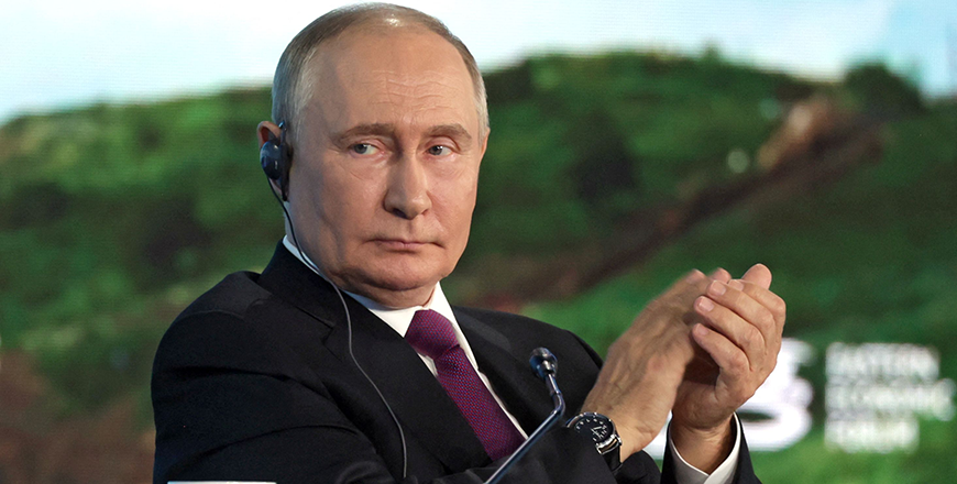 In this pool photograph distributed by the Russian state agency Sputnik, Russia's President Vladimir Putin attends a plenary session of the Eastern Economic Forum in Vladivostok on September 5, 2024 (AFP photo)