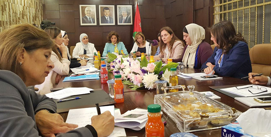 Members of the newly creation ‘Coalition Rights’ discuss plans to increase women’s labour participation in Amman on Wednesday (Photo by Rana Husseini)