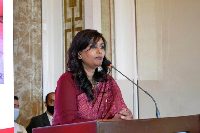 Bangladesh’s Ambassador in Jordan Nahida Sobhan speaks during a seminar on Wednesday (Petra photo)