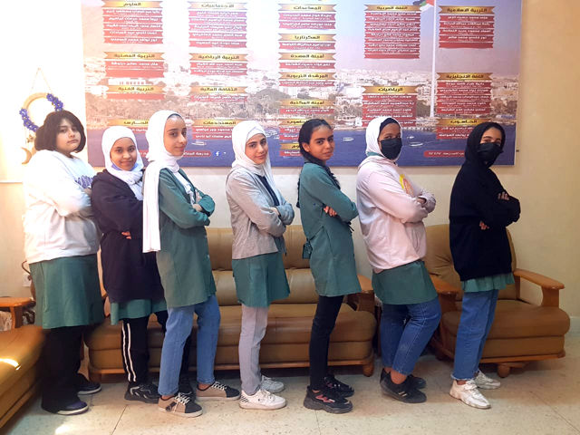 A team of seven girls, ‘Team Doctors’, from Queen Zein Al Sharaf Secondary School for Girls in Aqaba received first place in the Enterprise Business Challenge (Photo courtesy of Aya Weshahi)