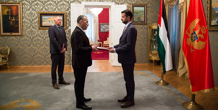 Ambassador Zuhair Ensour presents his credentials to President of Montenegro Jakov Milatovic as non-resident ambassador of Jordan (Petra photo)