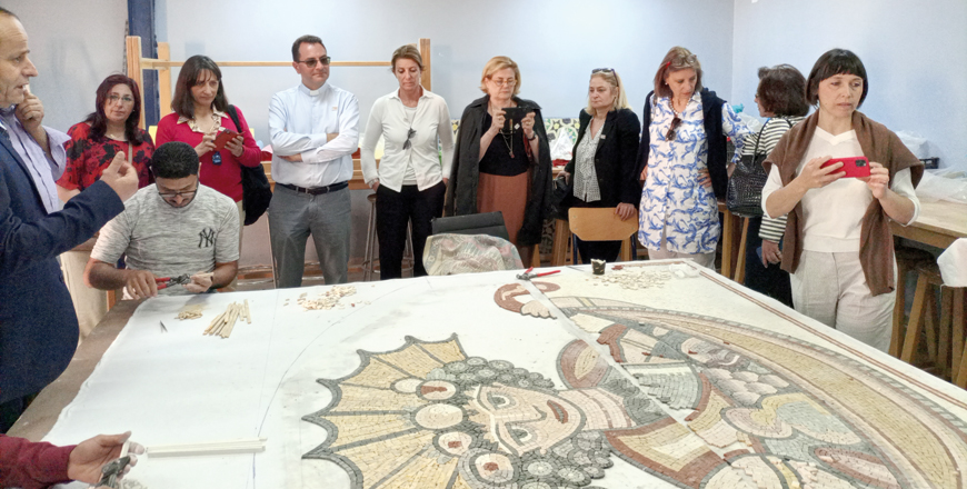 An Italian delegation specialised in archaeology during their visit to  Madaba (Petra photo)