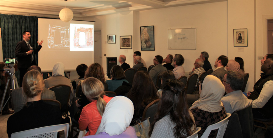   Dean of Queen Rania Faculty of Tourism and Heritage at Hashemite University Fadi Bala’awi  explains what is necessary for a successful digitalisation of Jordanian cultural sites on Monday at the CBRL (Photo courtesy of MaDiH)