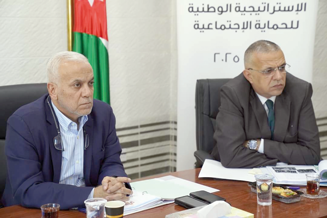 Social Development Minister Ayman Al Mufleh chairing the Higher Coordinating Committee for the National Social Protection Strategy in its annual meeting on Tuesday  (Photo courtesy of Social Development Ministry)