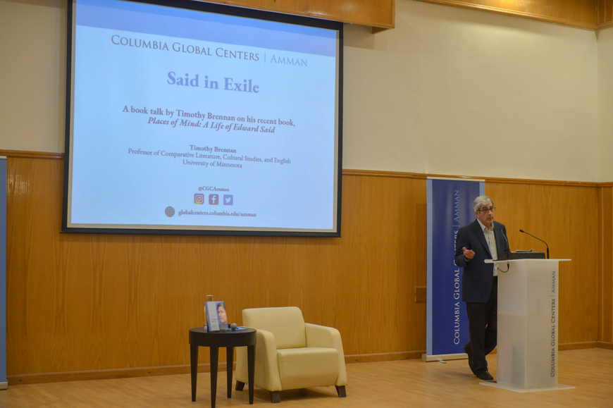 Professor Timothy Brennan speaks about his recent book ‘Places of Mind: A life of Edward Said’ during a book talk organised by the Columbia Global Centres in Amman on Tuesday (Photo courtesy of the Columbia Global Centres in Amman)