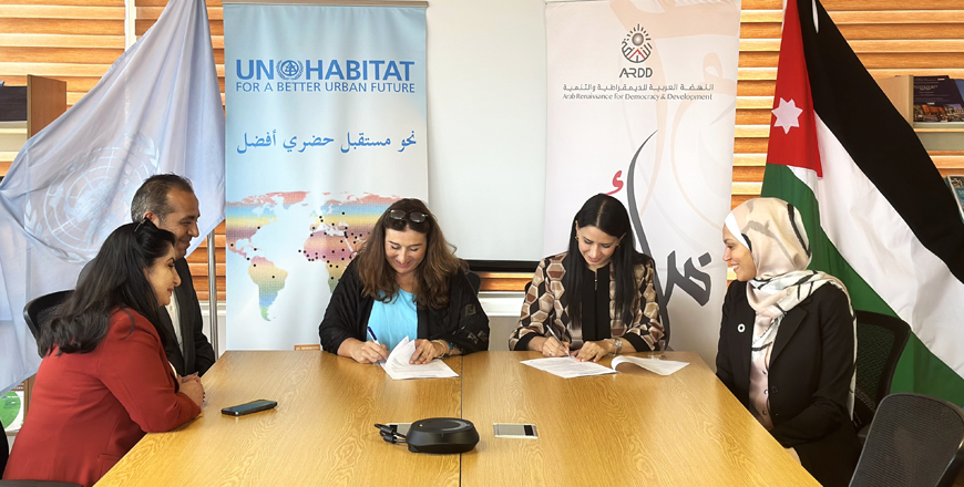 Officials during the signing of a memorandum of understanding between UN-Habitat and ARDD ( Photo courtesy of UN-Habitat )