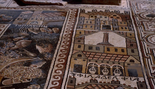 A mosaic floor at Saint Stephen Church in Umm ar Rasas depicting ancient Philadelphia (Photo courtesy of ACOR)