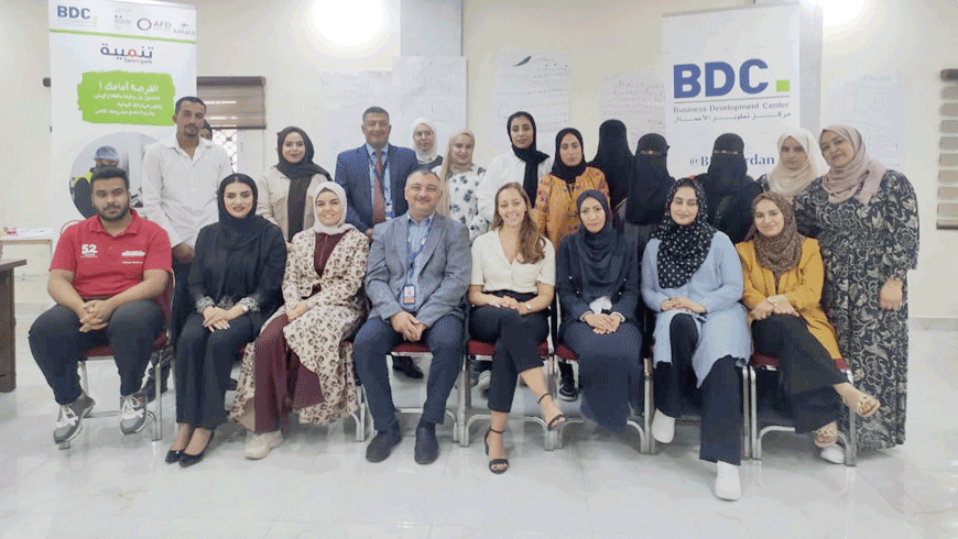 French Development Agency - Jordan Projects Officer Julie Dallet poses for a photo during a recent visit to the participants of the ‘Tanmyah’, or the Access to Vocational Training, Employment and Development, project in Mafraq Governorate  (Photo courtesy of BDC)