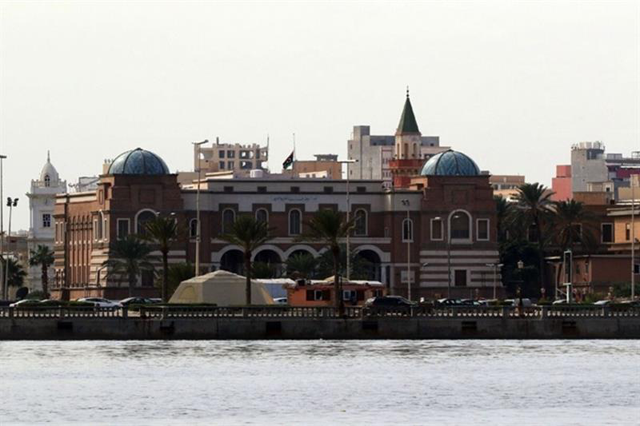 A photo taken during a tour with the Libyan coastguard shows the Central Bank of Libya in the capital, Tripoli (AFP photo)