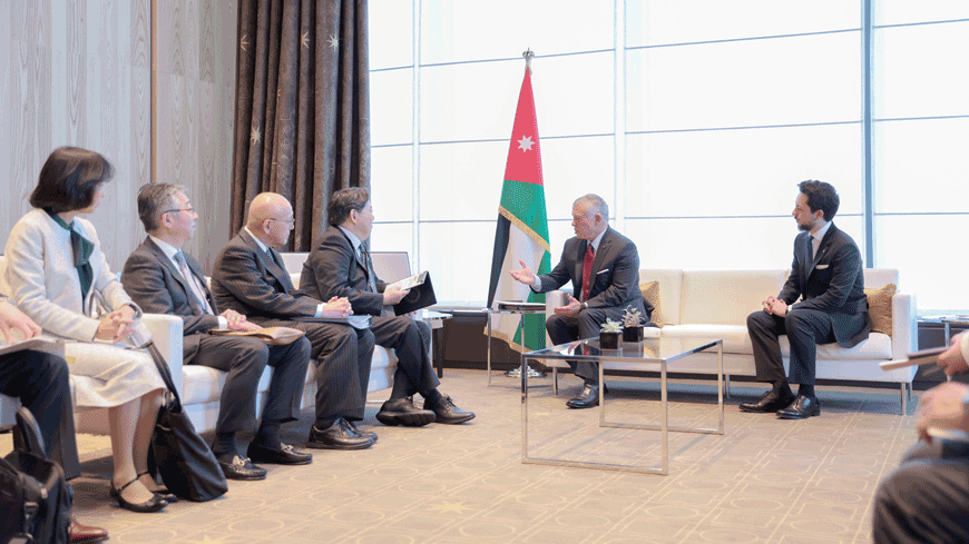 His Majesty King Abdullah holds a meeting with Japan Foreign Minister Hayashi Yoshimasa, attended by HRH Crown Prince Hussein, which covered the deep-rooted strategic partnership and means of enhancing cooperation across all sectors (Photo courtesy of Royal Court)