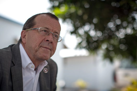 A file photo taken on April 19 shows Martin Kobler, then- head of the United Nations Organisation Stabilisation Mission in the Democratic Republic of Congo, looking on during an interview in Kinshasa (AFP photo)