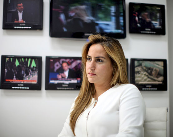 Karma Khayat, vice president of Al Jadeed television, sits during an interview with Reuters in Beirut on Friday (Reuters photo)