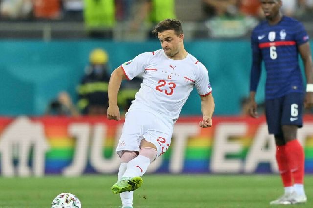 Switzerland’s Xherdan Shaqiri will wear the captain's armband with Granit Xhaka suspended for the quarter-final (AFP photo by Justin Setterfield)