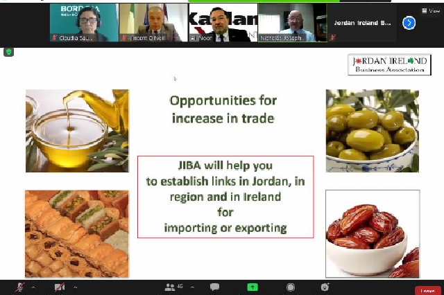The Jordan Ireland Business Association on Wednesday held a webinar titled ‘Jordan Trade Opportunities in Food’ (Photo courtesy of JIBA Facebook page)