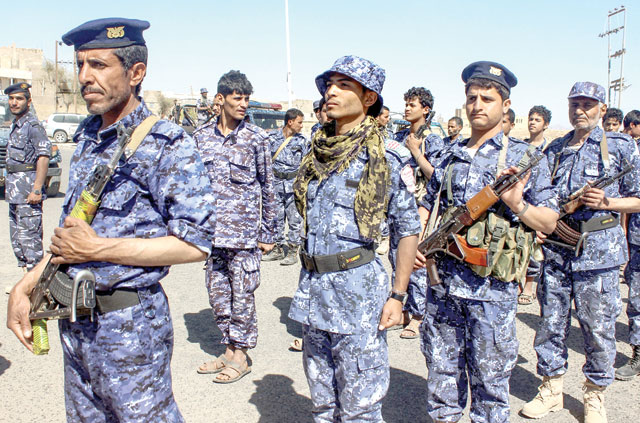 Yemeni soldiers loyal to the Shiite Houthi rebels line-up during a graduation ceremony for a new batch of cadets in the northwestern city of Saada on Saturday (AFP photo)