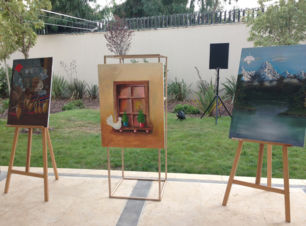 Paintings by young Jordanians and Syrians on display at the Canadian embassy in Amman on Tuesday (Photo courtesy of Canadian embassy)