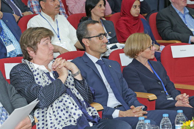 German Ambassador Birgitta Siefker-Eberle (third right) attending a seminar bringing more than 100 Jordanian and Palestinian former scholarship holders of the German Academic Exchange Service (DAAD) and the Alexander von Humboldt Foundation at the University of Jordan. (Photo courtesy of German Embassy in Amman)