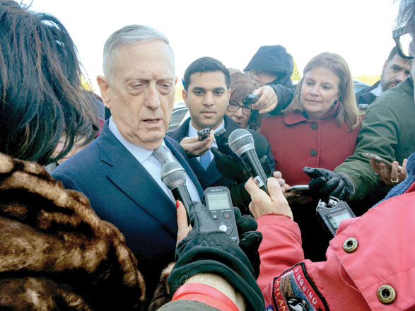 US Defence Secretary Jim Mattis speaks to reporters outside the Pentagon in Washington, DC, on Wednesday (AFP photo)