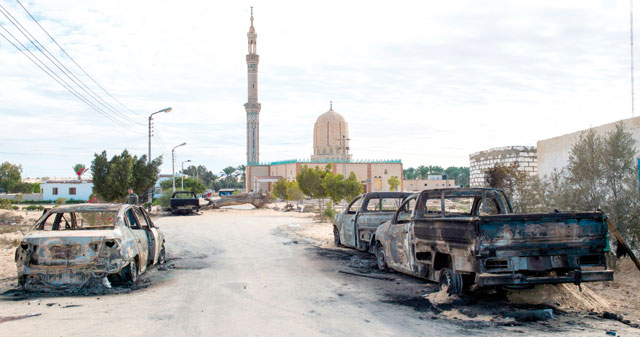 This photo taken on Saturday shows the Rawda Mosque, roughly 40 kilometres west of the North Sinai capital of Al Arish, after a gun and bombing attack. Armed attackers killed more than 300 worshippers in a bomb and gun assault on the packed mosque in Egypt's restive North Sinai province, in the country's deadliest attack in recent memory (AFP photo)