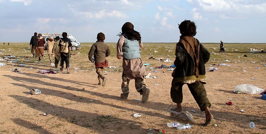 Yazidi boys are pictured in an area held by the US-backed Kurdish-led Syrian Democratic Forces, in the eastern Syrian province of Deir Ezzor, after fleeing Daesh group's embattled holdout of Baghouz, on February 23 (AFP photo)