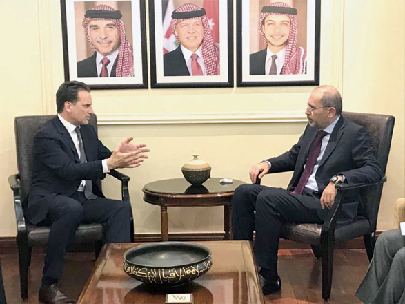 Foreign Minister Ayman Safadi holds talks with UNRWA Commissioner General Pierre Krahenbuhl in Amman on Wednesday (Photo courtesy of Foreign Ministry)