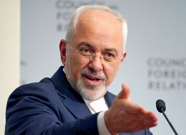 In this file photo taken on April 23, 2018, Iranian Foreign Affairs Minister Mohammad Javad Zarif speaks at the Council on Foreign Relations in New York (AFP photo)