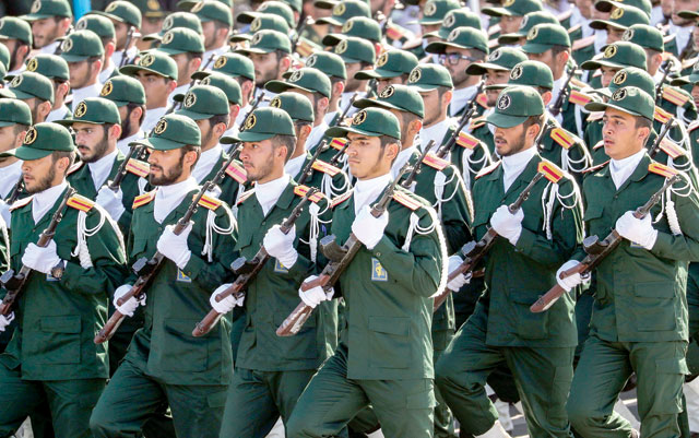 In this file photo taken on September 22, 2018, members of Iran's Revolutionary Guards Corps  march during the annual military parade marking the anniversary of the outbreak of the devastating 1980-1988 war with Saddam Hussein's Iraq, in the capital Tehran (AFP photo)