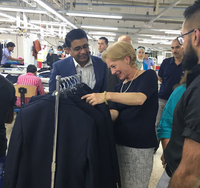 US Ambassador Alice G. Wells tours a garment factory at Duleil Industrial Park, on Monday (Photo courtesy of US embassy)