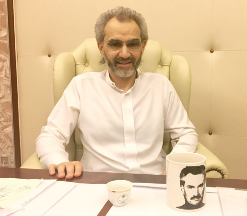 Saudi Arabian billionaire Prince Alwaleed Bin Talal sits for an interview with Reuters at Riyadh’s opulent Ritz-Carlton Hotel, Saudi Arabia, on Saturday (Reuters photo)