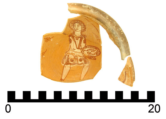Jerash Bowl with servant figure, dating to the Byzantine period, 6th century AD. These fine-ware plates were produced in Jerash and exported in the Near East, according to scholars (Photo courtesy of Danish-German Jerash Northwest Quarter Project)