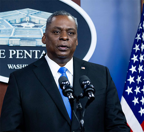 In this file photo, US Secretary of Defence Lloyd Austin speaks during a visit by US President Joe Biden to the Pentagon in Washington, DC, February 10 (AFP photo)